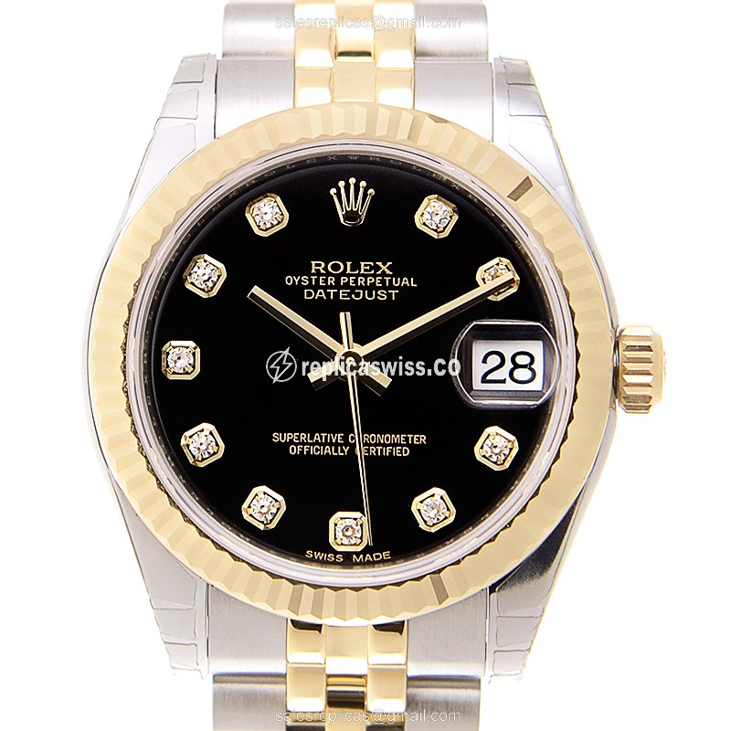 Luxurious Rolex Lady Datejust Replica in 18kt Steel & Gold, Automatic Movement & Black Dial Watch