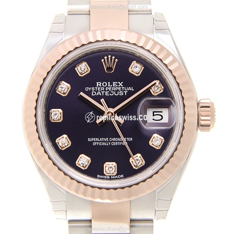 Luxurious Rolex Lady Datejust Replica in 18kt Steel & Gold, Automatic Movement & Purple Dial Watch