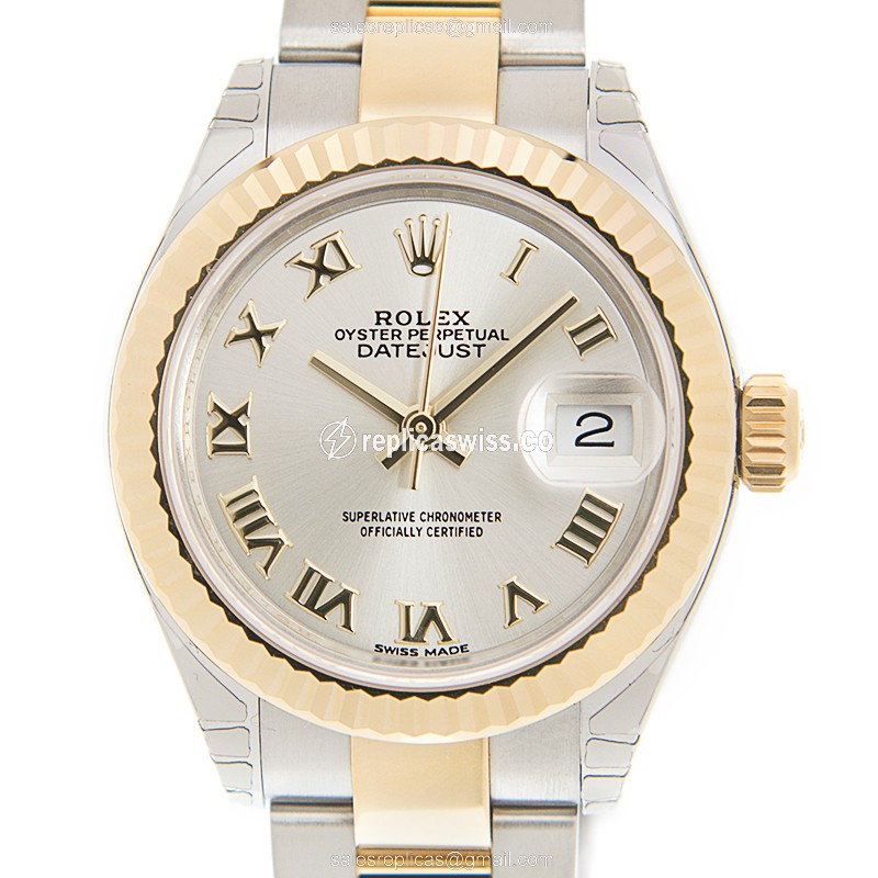 Luxurious Rolex Lady Datejust Replica in 18kt Steel & Gold, Automatic Movement Silver Dial Watch