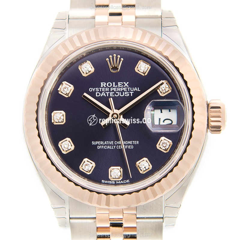 Luxurious Rolex Lady Datejust Replica in 18kt Steel & Purple Dial, Automatic Movement Watch