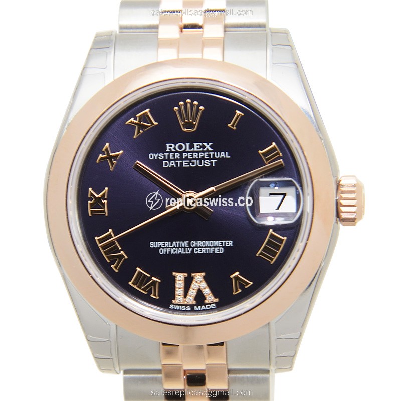 Luxurious Rolex Lady Datejust Replica in 18kt Steel & Purple Dial, Automatic Movement Watch