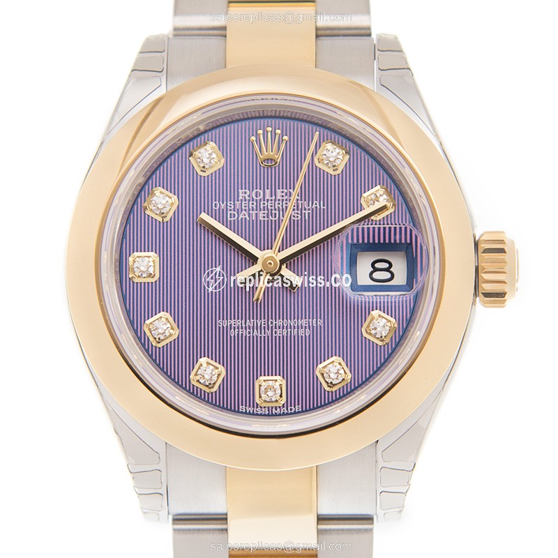 Luxurious Rolex Lady Datejust Replica in 18kt Steel & Purple Dial, Automatic Movement Watch