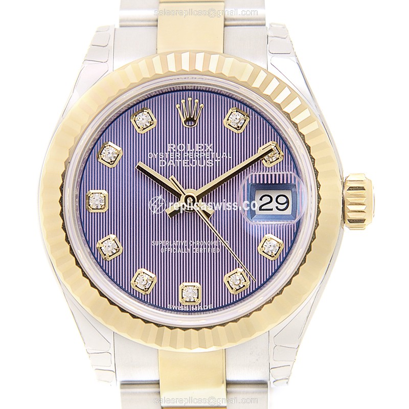 Luxurious Rolex Lady Datejust Replica in 18kt Steel & Purple Dial, Automatic Movement Watch
