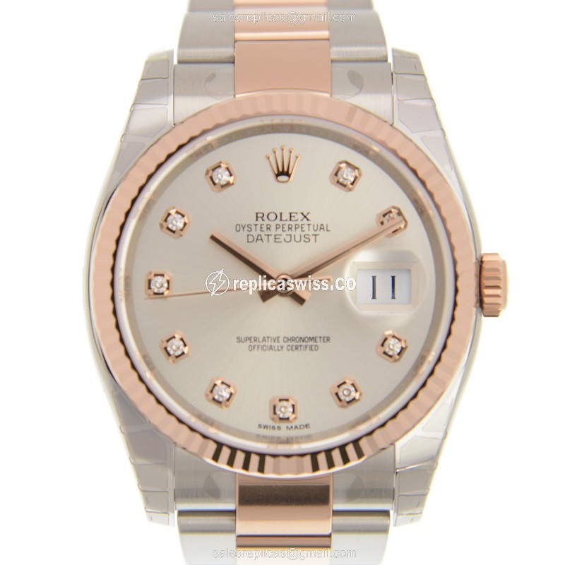 Luxurious Rolex Lady Datejust Replica in 18kt Steel & Rose Gold, Automatic Movement, Silver Dial