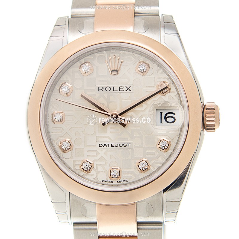 Luxurious Rolex Lady Datejust Replica in 18kt Steel & Rose Gold with Automatic Movement Silver