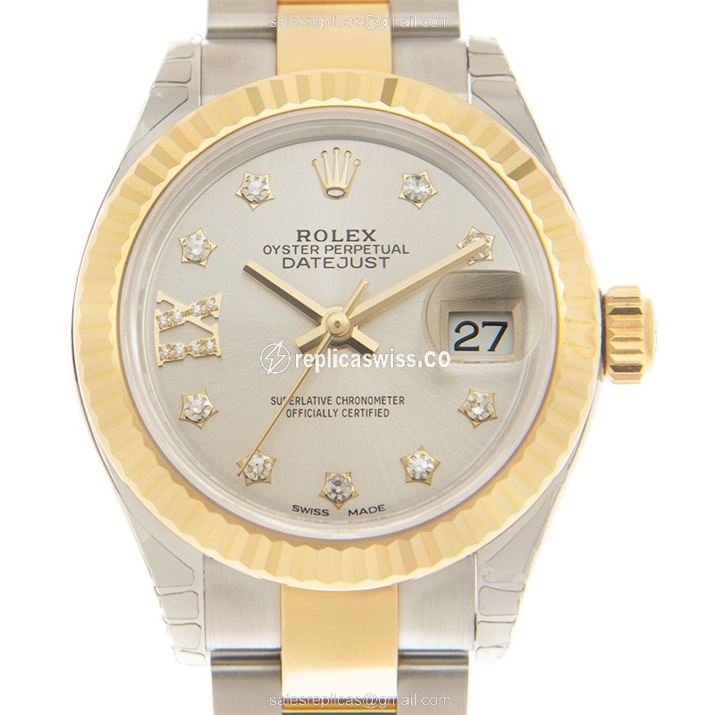 Luxurious Rolex Lady Datejust Replica in 18kt Steel & Silver Dial, Automatic Movement Watch