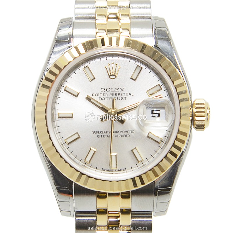 Luxurious Rolex Lady Datejust Replica in 18kt Steel & Silver Dial, Automatic Movement Watch