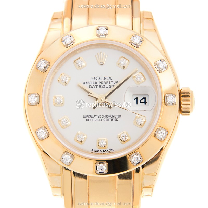 Luxurious Rolex Lady Datejust Replica in 18kt White Gold, Automatic Movement & Gold Strap Watch