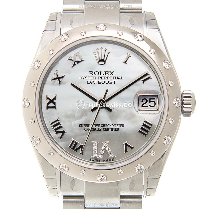 Luxurious Rolex Lady Datejust Replica in 18kt White Gold, Automatic Movement, Polished Crystal
