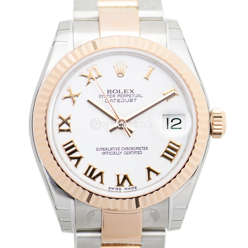 Luxurious Rolex Lady Datejust Replica in 18kt White Gold, Automatic Movement & Steel Bracelet Watch