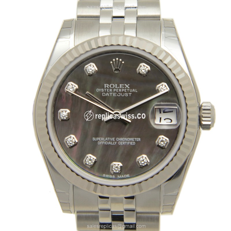 Luxurious Rolex Lady Datejust Replica in 18kt White Gold & Steel, Automatic Movement, Gray Dial