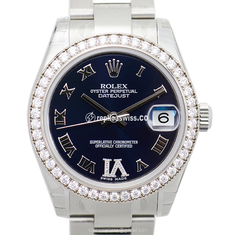 Luxurious Rolex Lady Datejust Replica in 18kt White Gold & Steel, Automatic Movement, Purple Dial