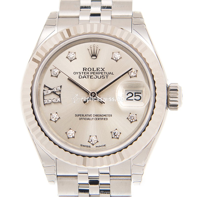 Luxurious Rolex Lady Datejust Replica in 18kt White Gold & Steel, Automatic Movement & Silver Dial