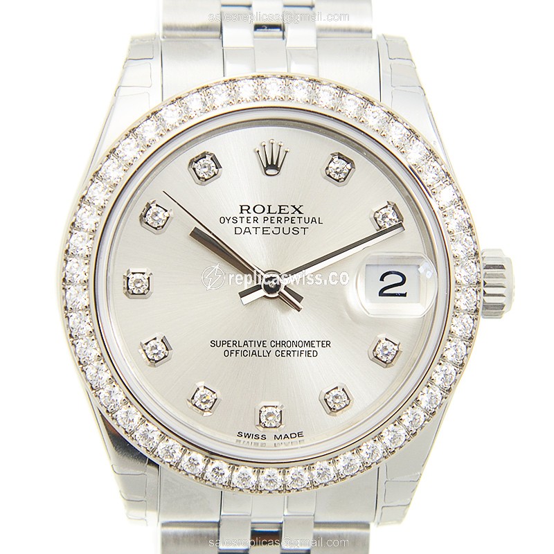 Luxurious Rolex Lady Datejust Replica in 18kt White Gold & Steel, Automatic Movement, Silver Dial