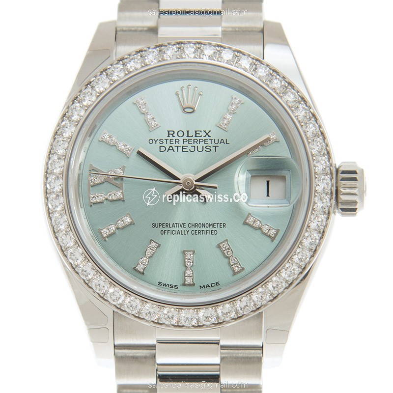 Luxurious Rolex Lady Datejust Replica in 950 Platinum, Automatic Movement, Blue Dial Watch