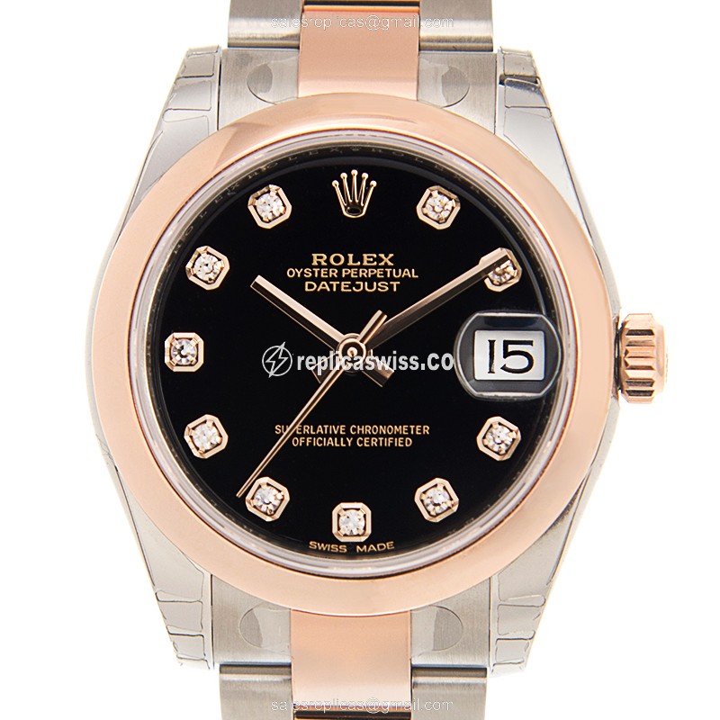 Luxurious Rolex Lady Datejust Replica in Black Dial & 18kt Steel Case Watch