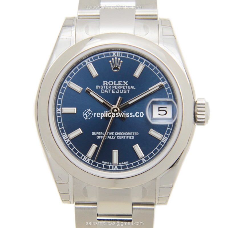 Luxurious Rolex Lady Datejust Replica in Blue Dial & Stainless Steel Case Watch