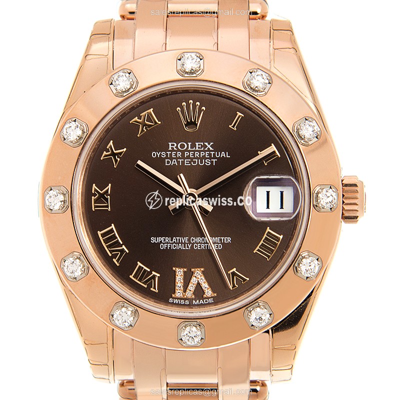 Luxurious Rolex Lady Datejust Replica in Brown Dial 18kt Steel, Automatic Movement Watch