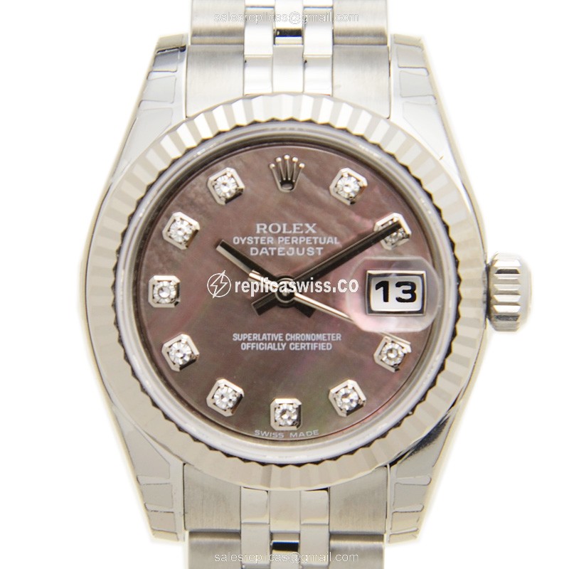Luxurious Rolex Lady Datejust Replica in Brown Dial, Automatic Movement & Silver Steel Strap Watch