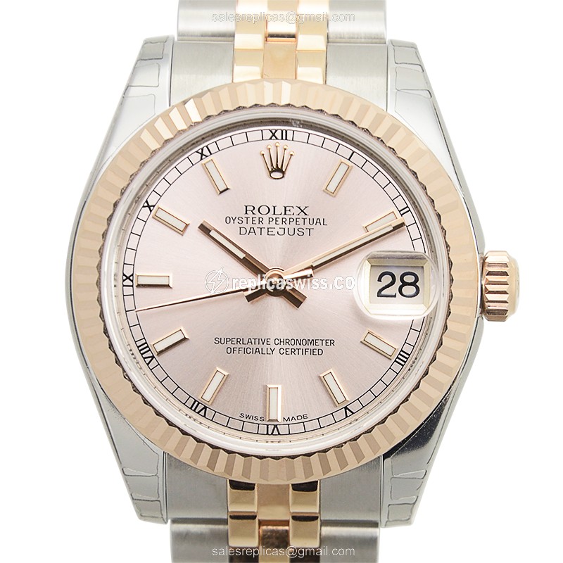 Luxurious Rolex Lady Datejust Replica in Pink Dial 18kt Steel, Automatic Movement Watch