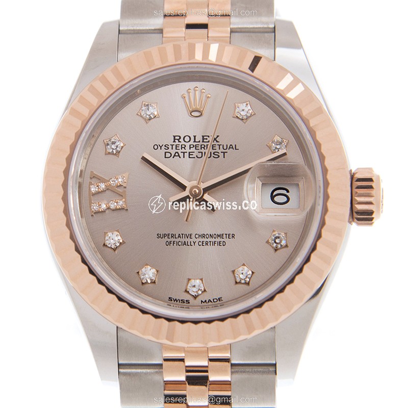 Luxurious Rolex Lady Datejust Replica in Pink Dial & 18kt Steel Case, Automatic Movement Watch