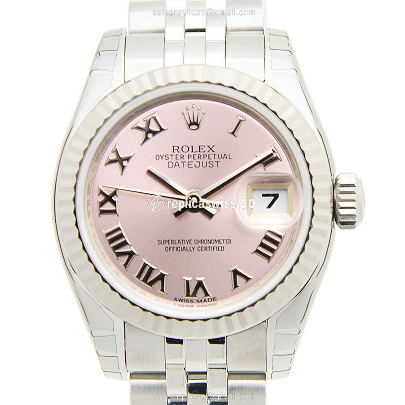 Luxurious Rolex Lady Datejust Replica in Pink Dial & 18kt White Gold Case Watch