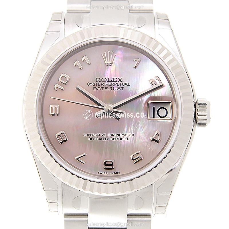 Luxurious Rolex Lady Datejust Replica in Pink Dial & 18kt White Gold Case Watch