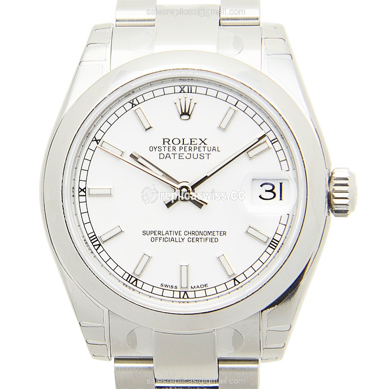 Luxurious Rolex Lady Datejust Replica in Stainless Steel Case & White Dial Watch