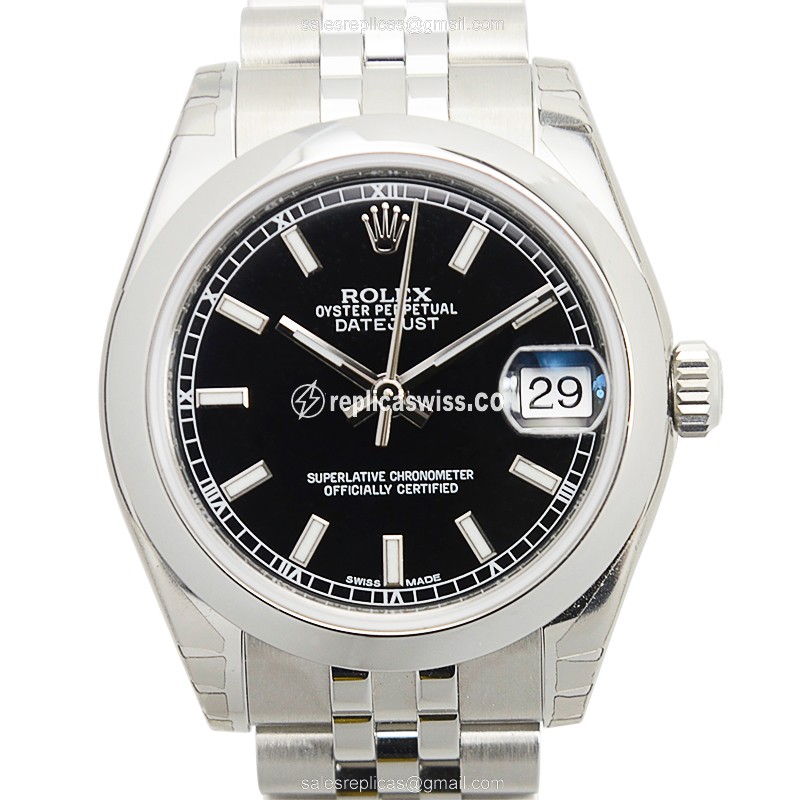 Luxurious Rolex Lady Datejust Replica in Stainless Steel with Black Dial Automatic Movement