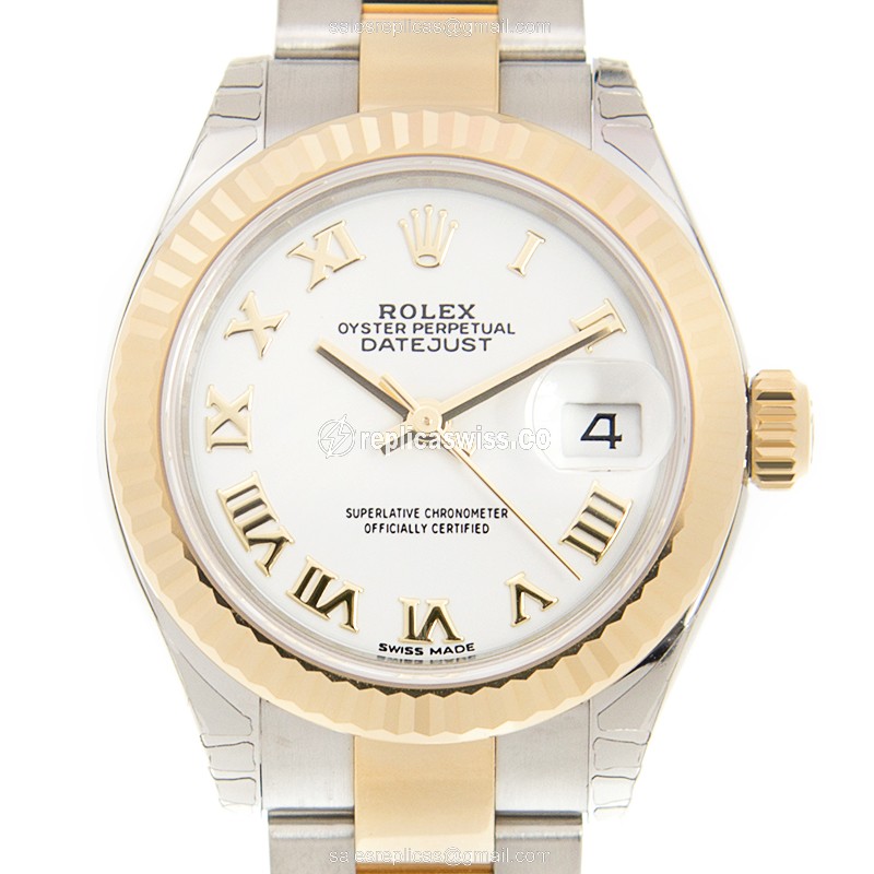 Luxurious Rolex Lady Datejust Replica in White Dial & 18kt Steel, Automatic Movement Watch