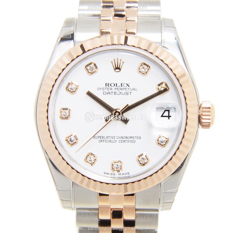 Luxurious Rolex Lady Datejust Replica in White Dial 18kt Steel, Automatic Movement Watch