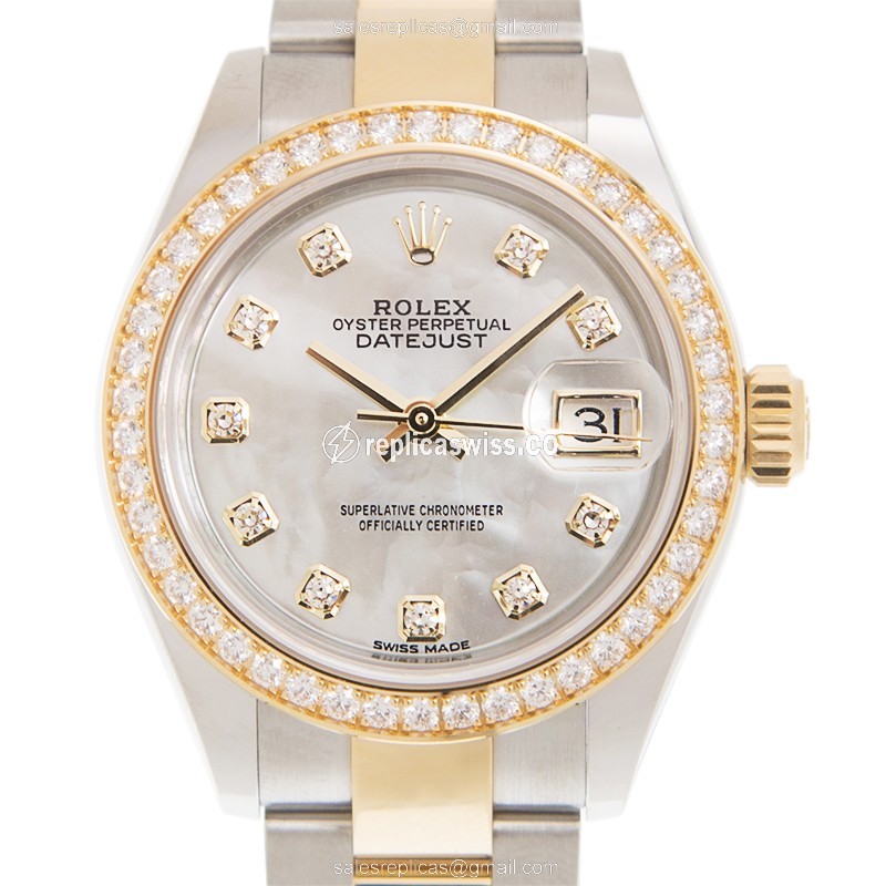 Luxurious Rolex Lady Datejust Replica in White Dial & 18kt Steel, Automatic Movement Watch