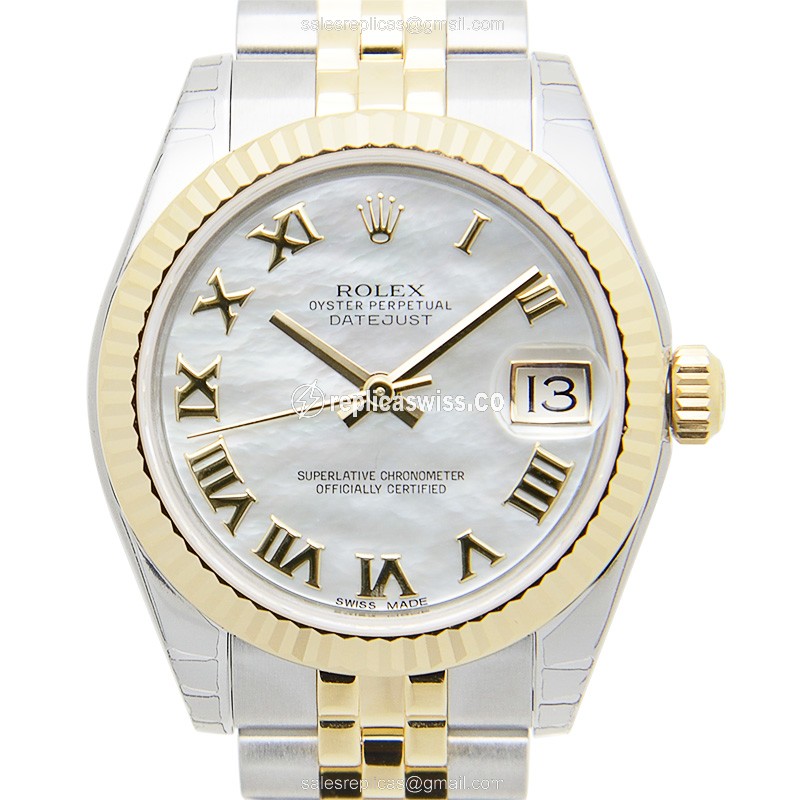 Luxurious Rolex Lady Datejust Replica in White Dial & 18kt Steel, Automatic Movement Watch