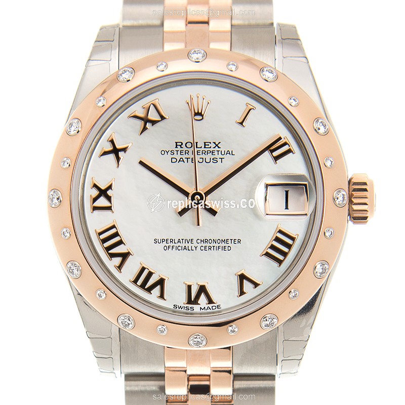 Luxurious Rolex Lady Datejust Replica in White Dial & 18kt Steel Case, Automatic Movement Watch