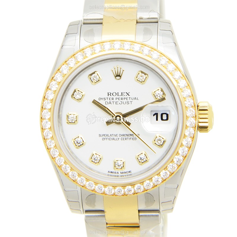 Luxurious Rolex Lady Datejust Replica in White Dial & 18kt Steel Case, Automatic Movement Watch