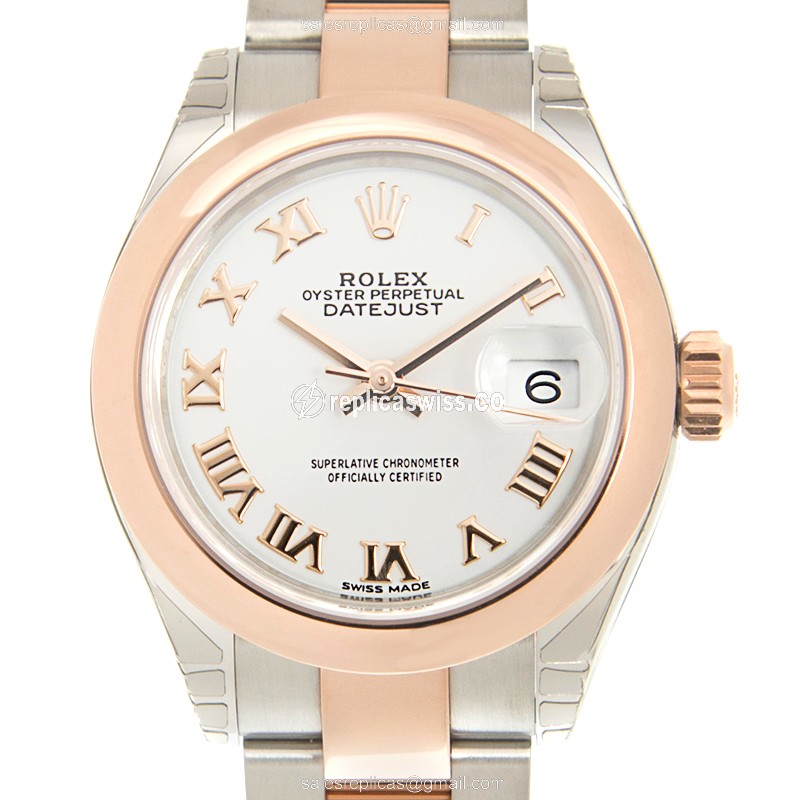 Luxurious Rolex Lady Datejust Replica in White Dial & 18kt Steel Case Watch
