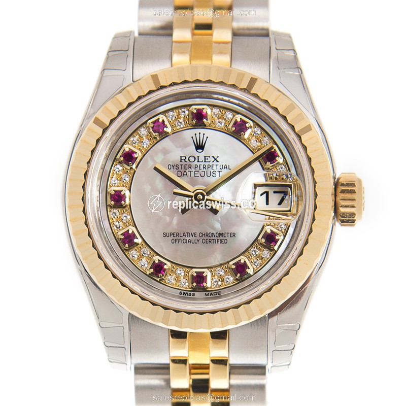 Luxurious Rolex Lady Datejust Replica in White Dial 18kt Steel Case Watch
