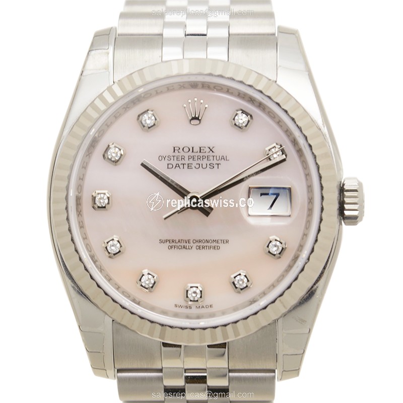 Luxurious Rolex Lady Oyster Perpetual Replica in 18kt White Gold & Pink Dial, Automatic Movement
