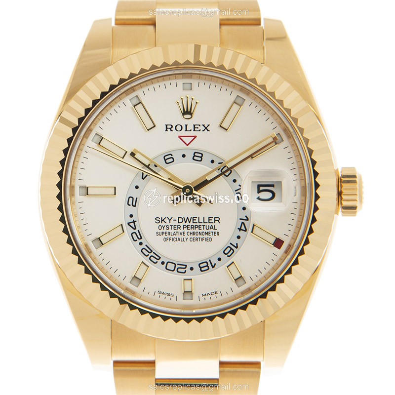 Luxurious Rolex Sky-Dweller Replica, Automatic Movement, 18kt White Gold Case & Dial Watch