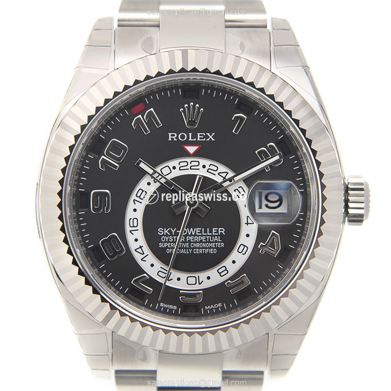 Luxurious Rolex Sky-Dweller Replica in 18kt Gold, Automatic Movement & Black Dial Watch