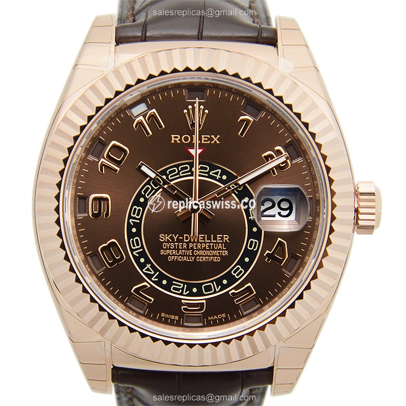 Luxurious Rolex Sky-Dweller Replica in 18kt Gold, Automatic Movement & Brown Dial Watch