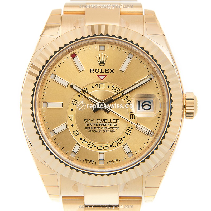 Luxurious Rolex Sky-Dweller Replica in 18kt Gold, Automatic Movement & Gold Dial Watch
