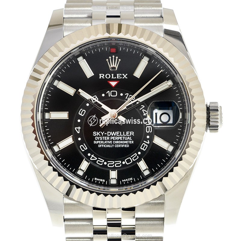 Luxurious Rolex Sky-Dweller Replica in 18kt White Gold & Steel, Automatic Movement & Black Dial