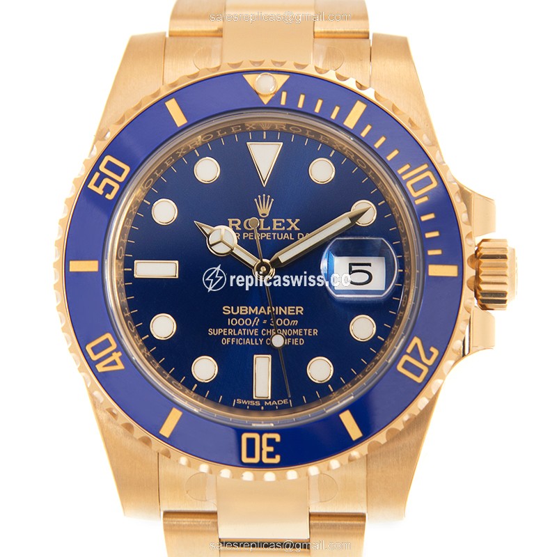 Luxurious Rolex Submariner 116618LN-0003 Replica in 18kt Gold Case & Blue Dial Watch