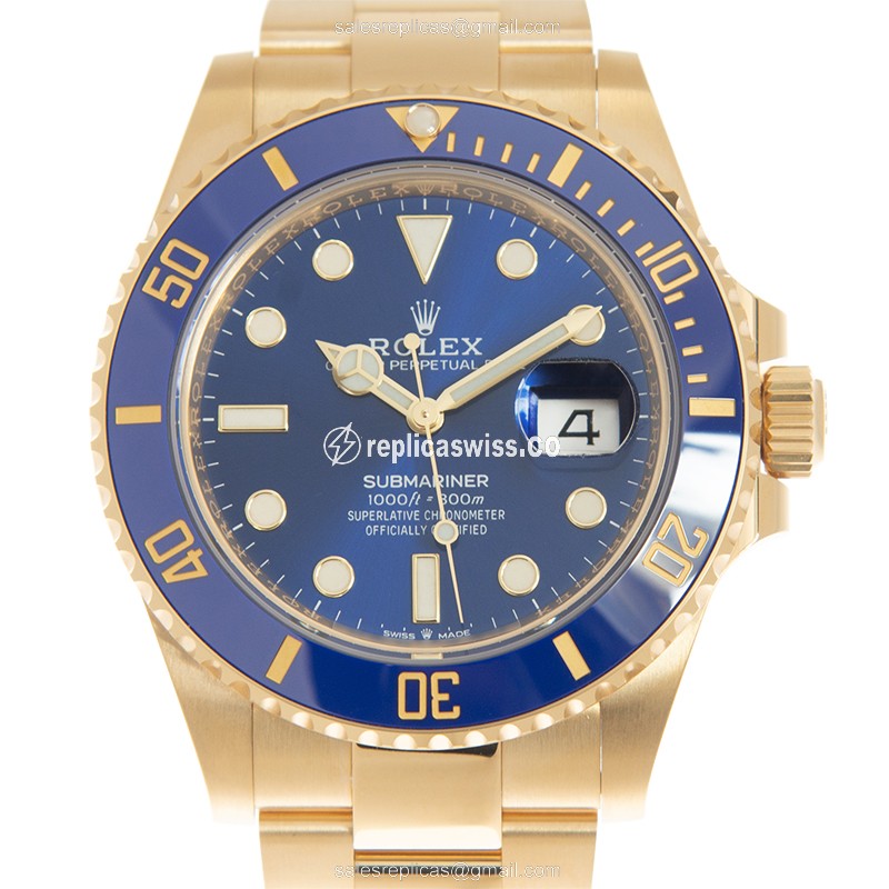 Luxurious Rolex Submariner Replica in 18kt Gold Case & Blue Dial, Automatic Movement Watch