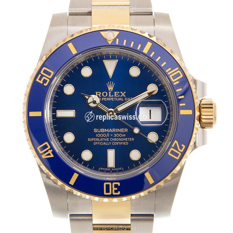 Luxurious Rolex Submariner Replica in 18kt Gold & Steel, Automatic Movement, Blue Dial Watch