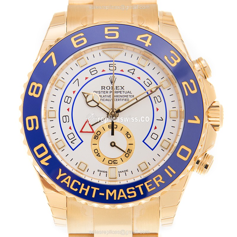 Luxurious Rolex Yacht Master II Replica in 18kt Gold, Automatic Movement, White Dial Watch