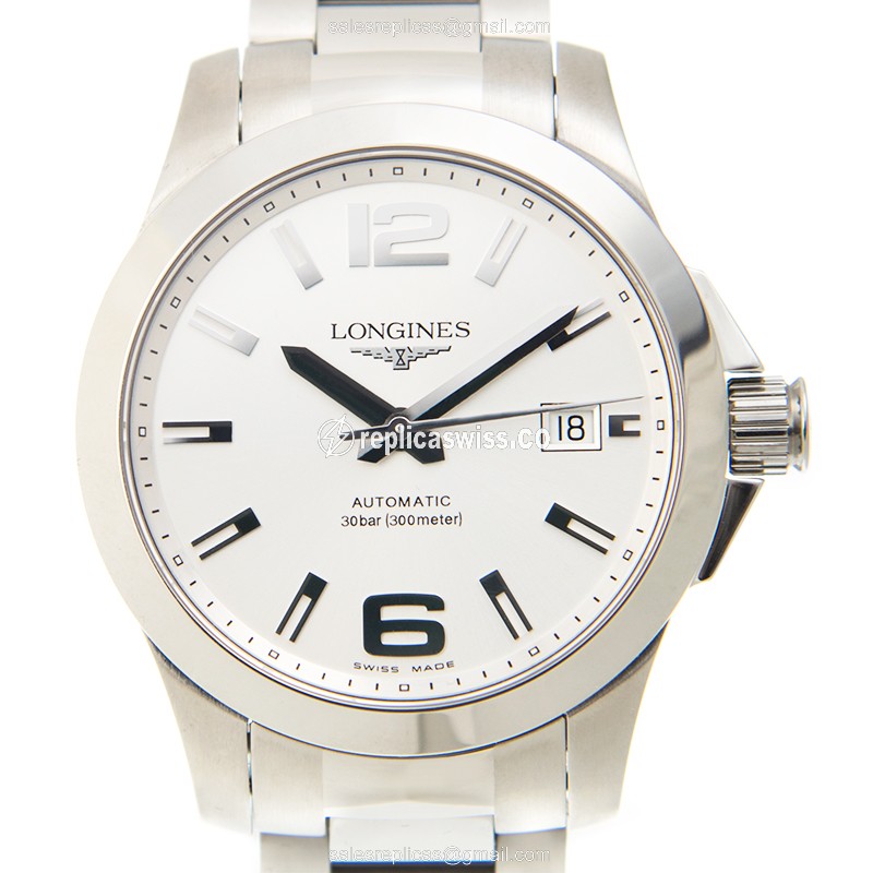 Luxurious Silver Dial Longines CONQUEST Replica Watch with Automatic Movement Steel Case