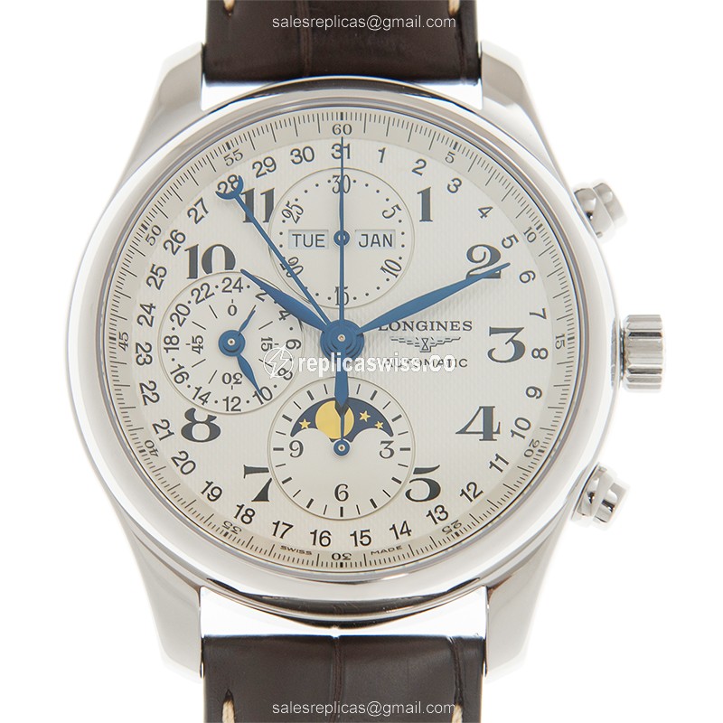 Luxurious Silver Dial Longines L2.773.4.78.3 Master Automatic Watch, Brown Alligator Strap