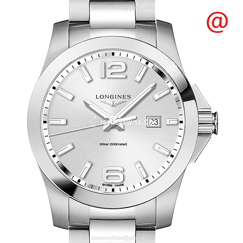 Luxurious Silver Dial Longines L3.760.4.76.6 Conquest Quartz Replica in Stainless Steel Case Watch
